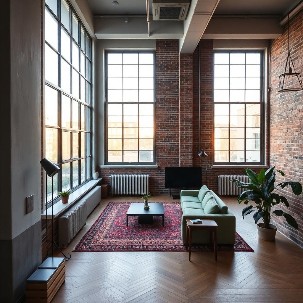 Loft interior with skyline view